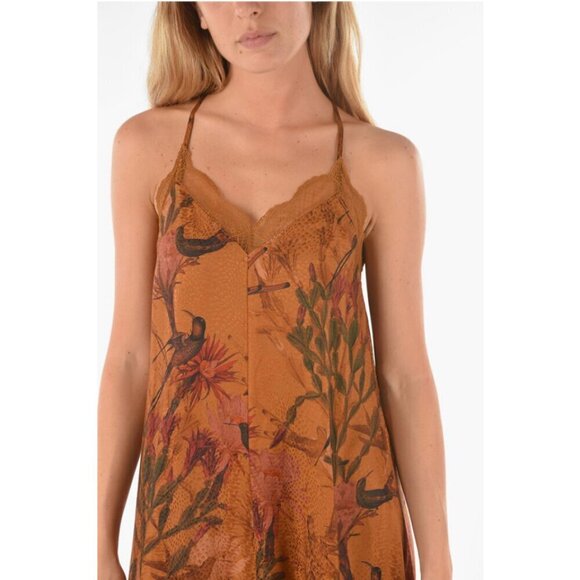 💕ALLSAINTS Seinie Nolina Slip Dress  Cinnamon Brown Floral Bird Print US 0 NWOT - Picture 9 of 16